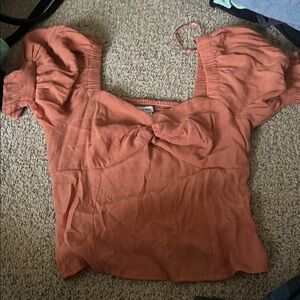 Nine West Orange Puff Sleeve Tie Front Blouse